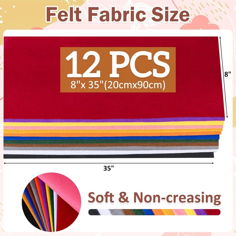 MITINU 12 Rolls 8"x35"(20.5x90cm) 1.4mm Thick Soft Felt Fabric Sheet 12 Assorted Dark Rainbow Series Colors Felt Pack Pastel Felt Sheets for DIY Craft Sewing Squares Nonwoven Patchwork - Image 3